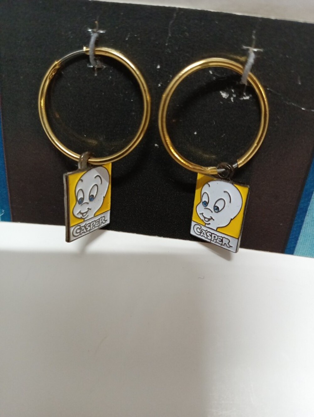 Casper The Ghost Gold Hoop Earrings with Character Charm - Yellow Accent Vintage